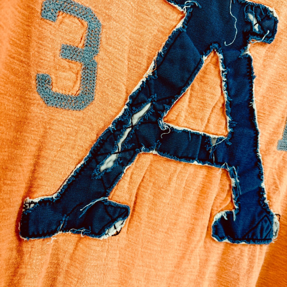 Y2K American Eagle Shirt Mens XL Orange Athletic Distressed Patch Embroidered - Picture 3 of 9